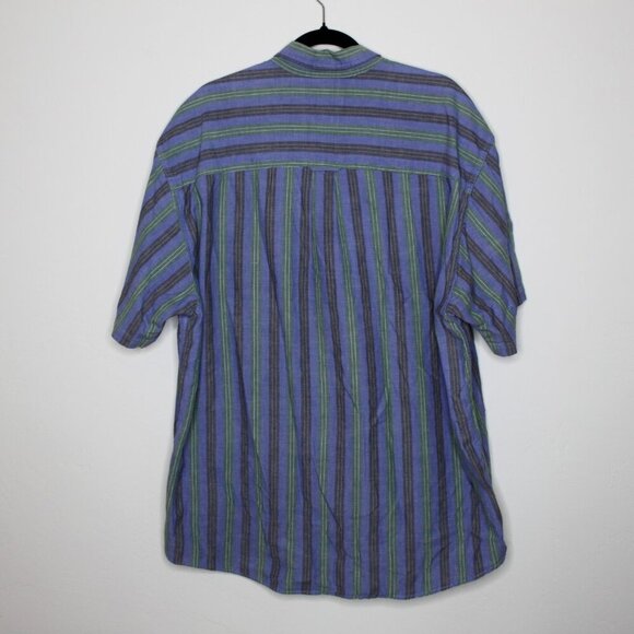 Retro Eddie Bauer Men's XL Button Down Blue/Green Short Sleeved Shirt - Picture 2 of 6